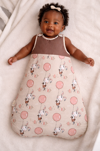 Illustrated image of a baby in a winter sleep sack