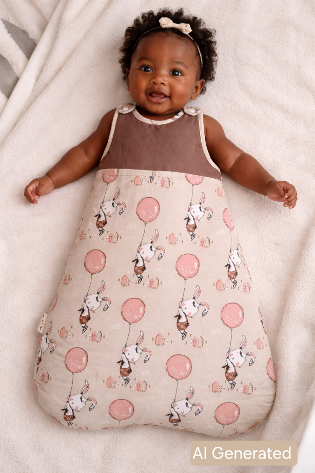 Illustrated image of a baby in a winter sleep sack