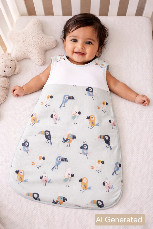 Illustrated image of a baby in a summer sleep sack