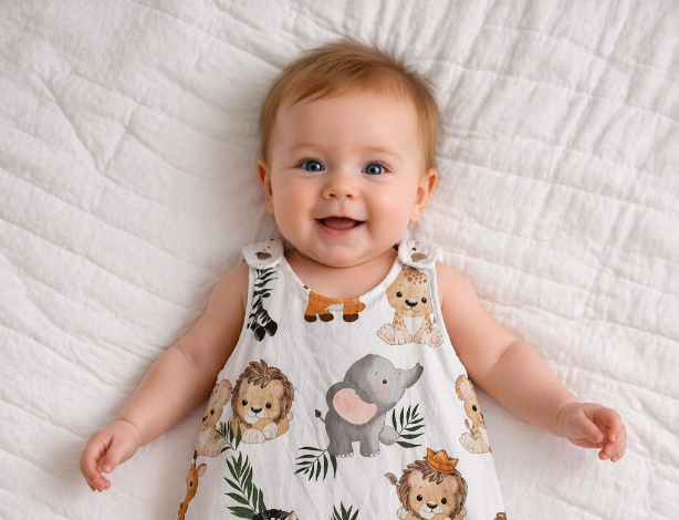 Illustrated image of a baby in a fleece sleep sack